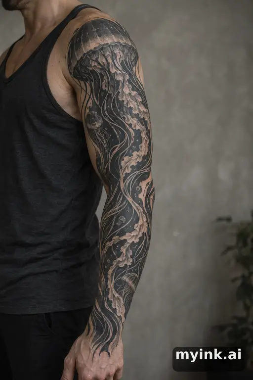 Jellyfish — Blackwork Sleeve Tattoo reference image