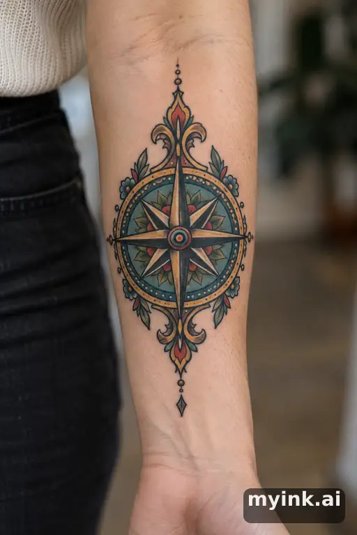 Compass rose β Neo-Traditional Compass Tattoo reference image