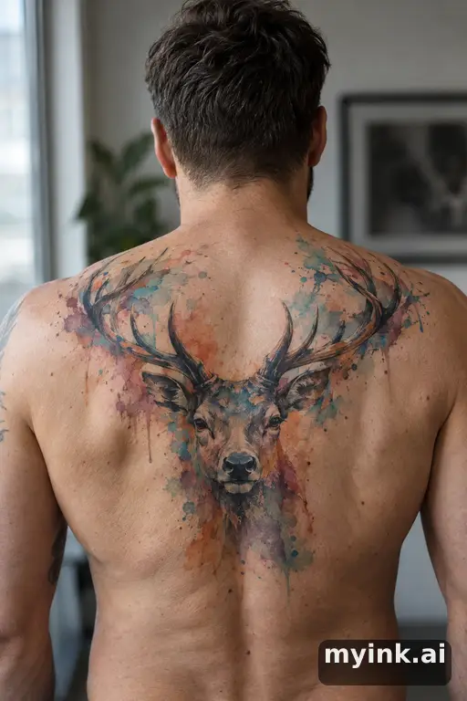 Stag head β Watercolor Masculine Tattoo reference image