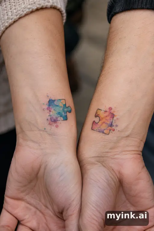 Two halves of a puzzle piece — Watercolor Best Friend Tattoo reference image