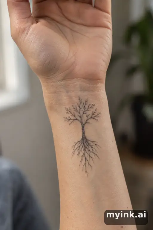 Tree with deep roots — Minimalist Memorial Tattoo reference image