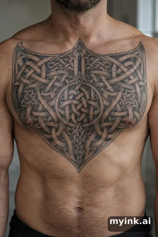 Celtic knot shield β Dotwork Chest Tattoo reference image