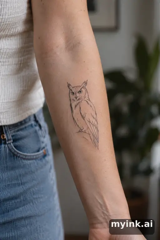 Great horned owl — Minimalist Forearm Tattoo reference image