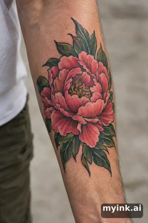 Blooming peony — Neo-Traditional Masculine Tattoo reference image