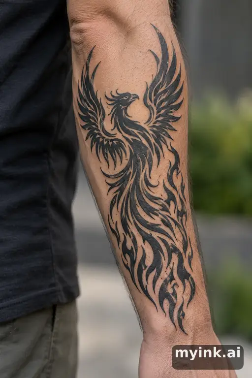 Phoenix rising from flames — Tribal Forearm Tattoo reference image