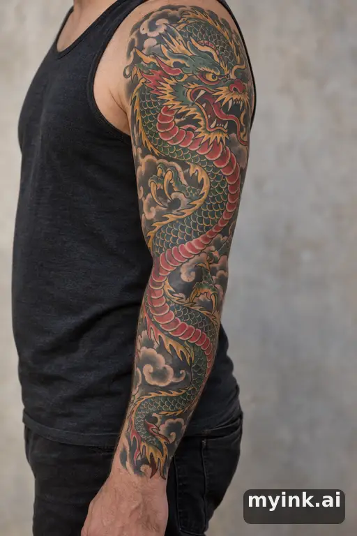 Dragon — Traditional Sleeve Tattoo reference image