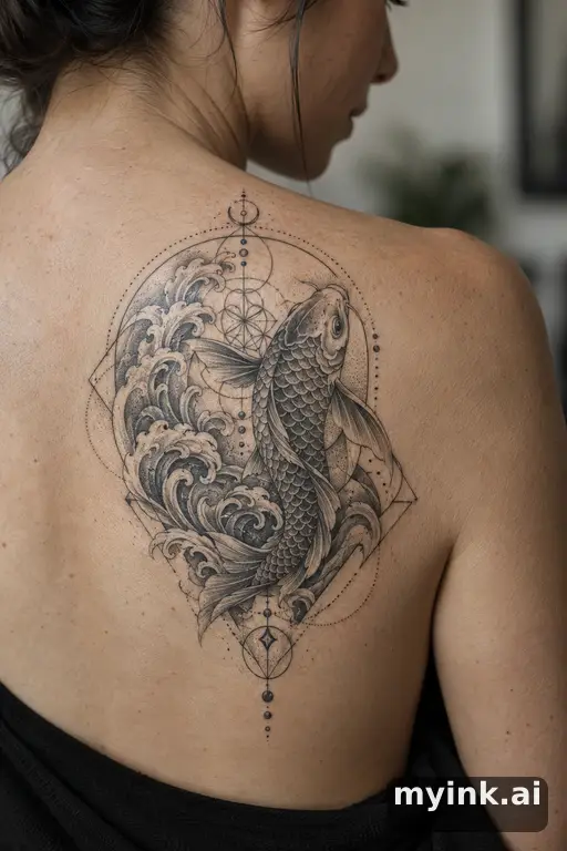 Koi fish in waves β Geometric Tattoo for Women reference image