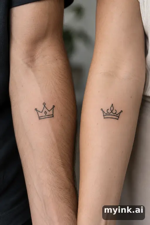 Matching king and queen crowns — Minimalist Matching Tattoo reference image