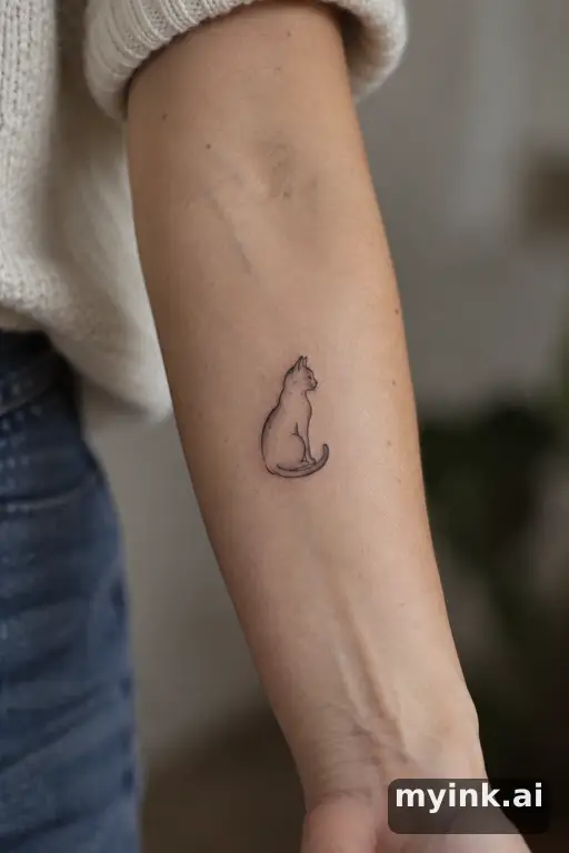 Tiny cat silhouette — Fine Line Tattoo reference image