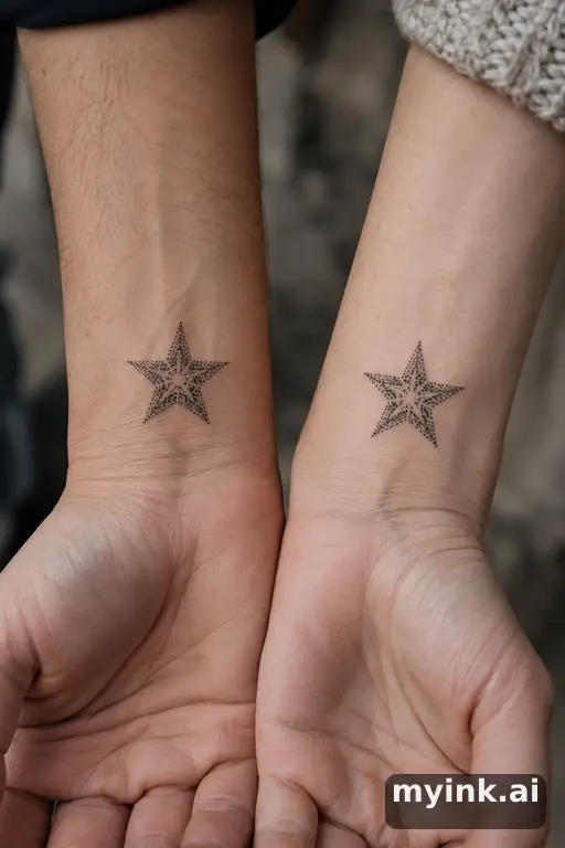 Matching stars — Dotwork Best Friend Tattoo reference image