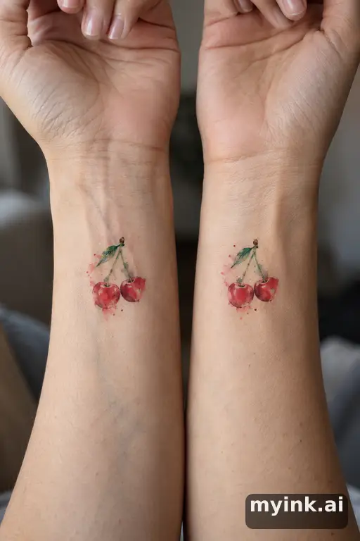 Matching cherries — Watercolor Best Friend Tattoo reference image