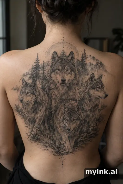 Wolf pack — Dotwork Family Tattoo reference image