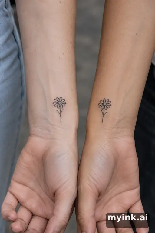 Matching daisies — Minimalist Best Friend Tattoo reference image