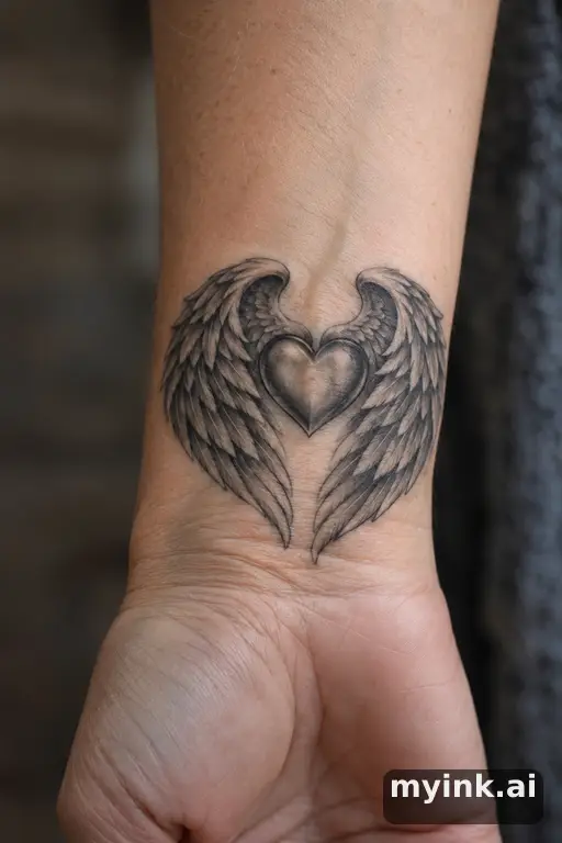 Angel wings around a heart — Realistic Memorial Tattoo reference image