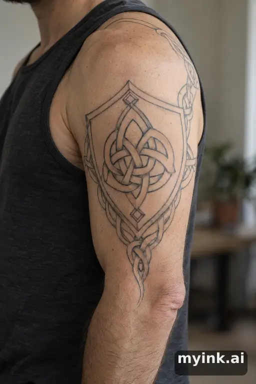 Celtic knot shield β Minimalist Half Sleeve Tattoo reference image