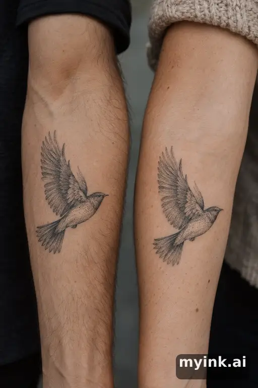Matching birds — Dotwork Matching Tattoo reference image