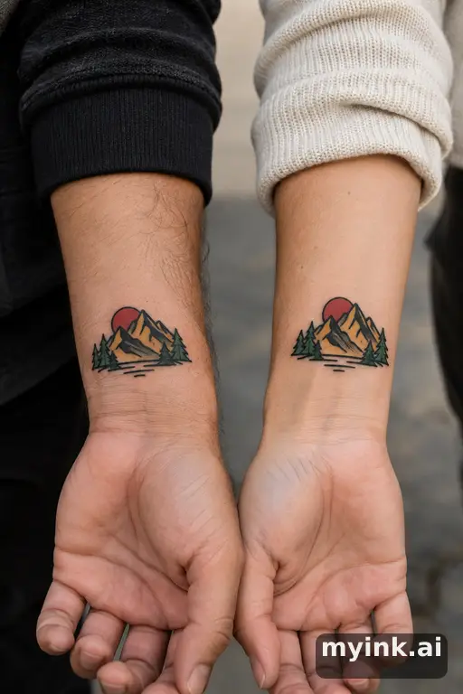 Matching mountains — Traditional Best Friend Tattoo reference image