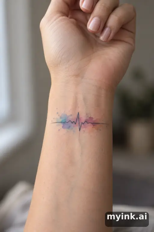 Heartbeat line — Watercolor Wrist Tattoo reference image