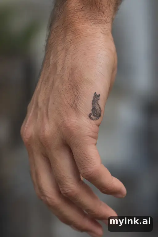 Tiny cat silhouette — Dotwork Small Tattoo reference image