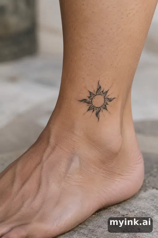 Small fine-line sun β Tribal Sun Tattoo reference image