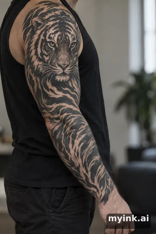 Tiger — Blackwork Sleeve Tattoo reference image