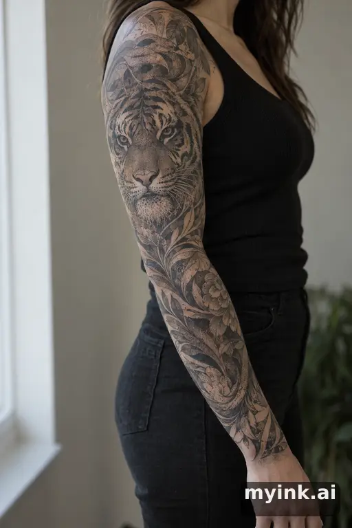 Tiger — Dotwork Sleeve Tattoo reference image