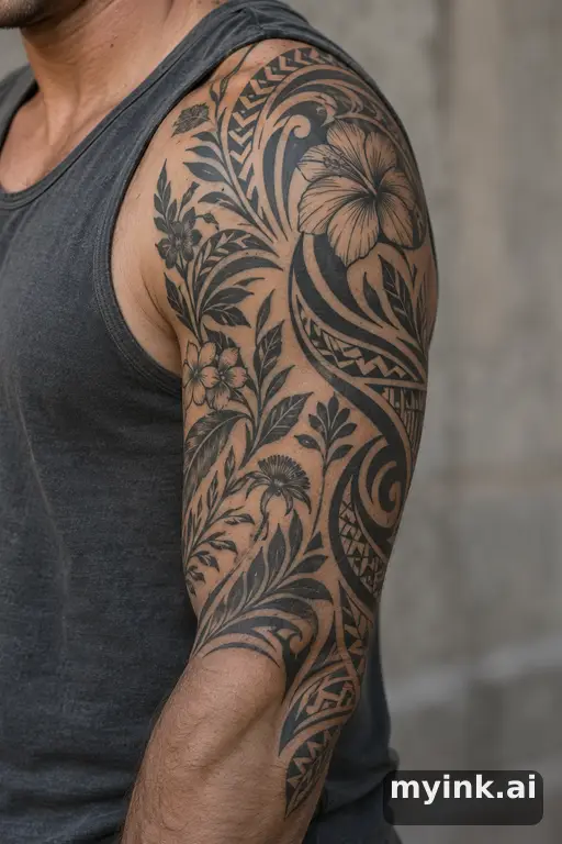 Botanical bouquet of wildflowers — Tribal Half Sleeve Tattoo reference image