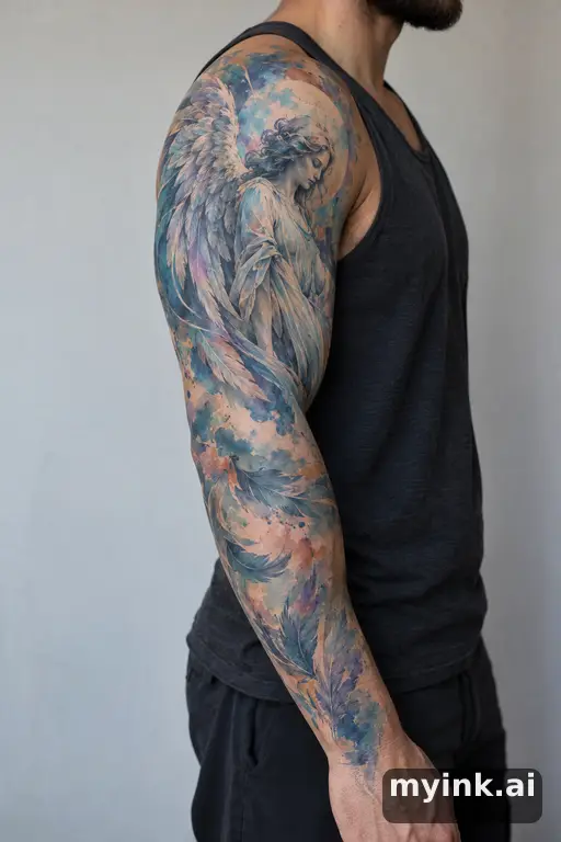 Angel with wings — Watercolor Sleeve Tattoo reference image