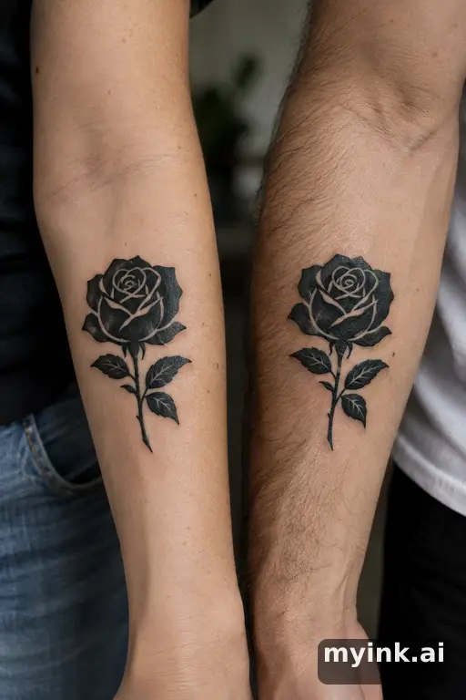 Matching roses — Blackwork Matching Tattoo reference image
