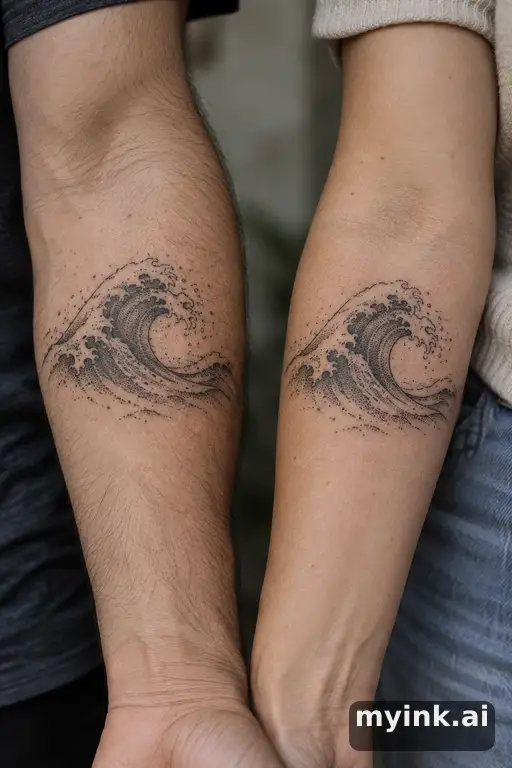 Matching waves — Dotwork Matching Tattoo reference image