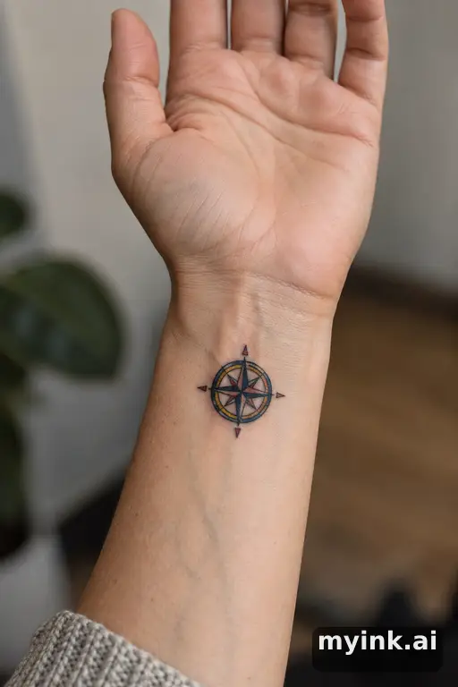 Tiny compass — Traditional Small Tattoo reference image