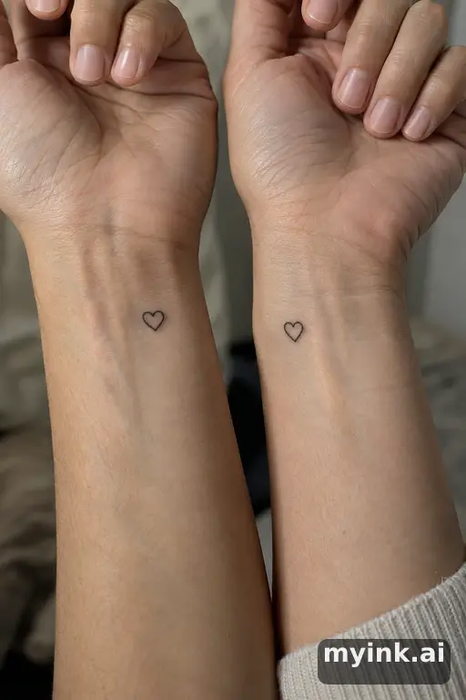 Matching small hearts — Fine Line Best Friend Tattoo reference image
