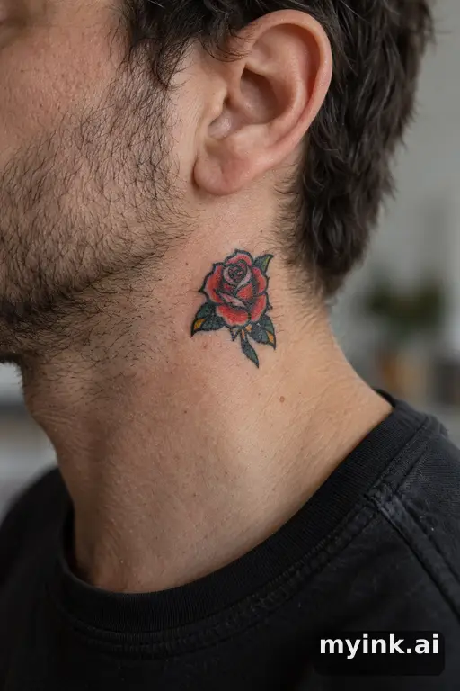 Tiny rose — Traditional Neck Tattoo reference image