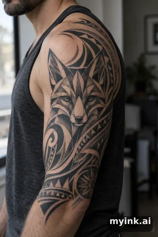 Geometric fox β Tribal Half Sleeve Tattoo reference image