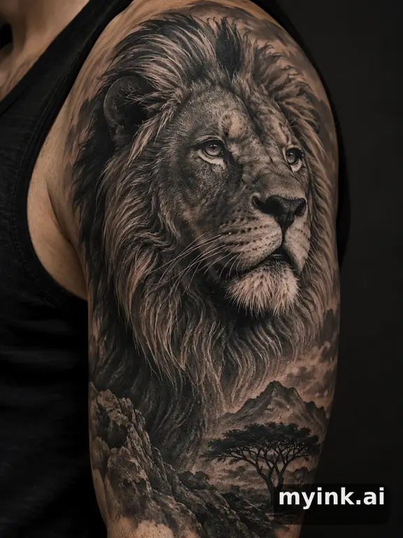 Majestic lion — Realistic Tattoo Design reference image