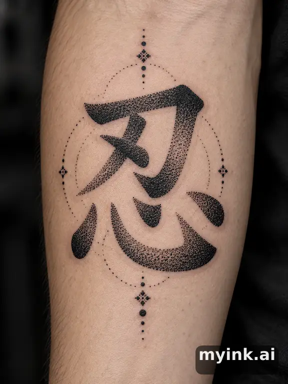 Chinese character '忍' (endurance) — Dotwork Tattoo Design reference image