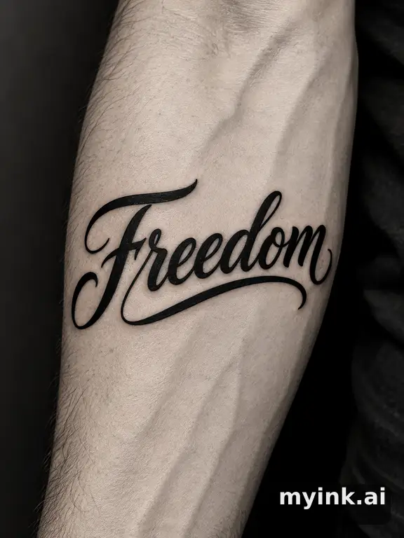 Word 'Freedom' in cursive lettering — Blackwork Tattoo Design reference image