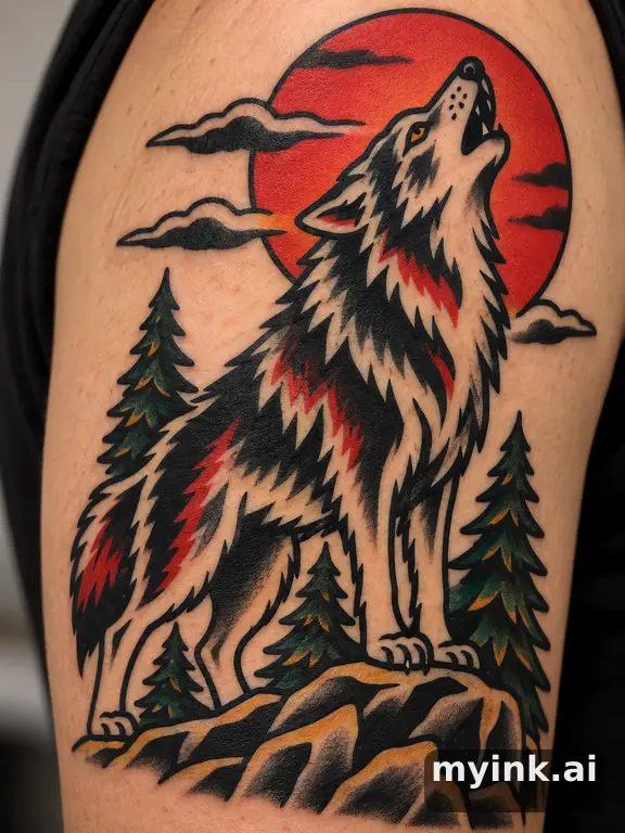 Howling wolf — Traditional Tattoo Design reference image