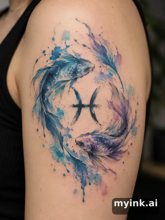 Pisces fish symbol — Watercolor Tattoo Design reference image