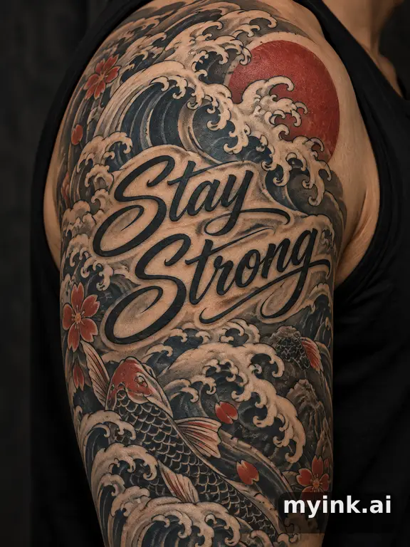 Phrase 'Stay Strong' in script — Japanese Tattoo Design reference image
