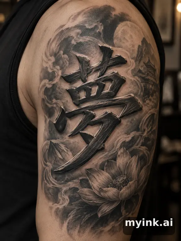 Chinese character '夢' (dream) — Realistic Tattoo Design reference image