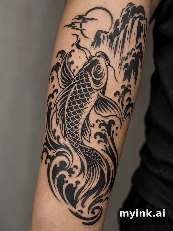 Koi fish swimming upstream β Tribal Tattoo Design reference image