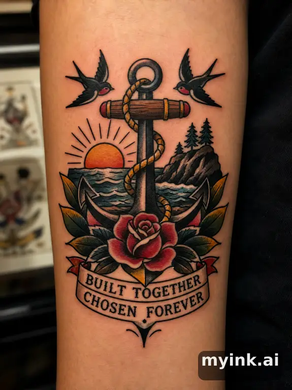 Meaningful vow tattoo concept with subtle symbols and aging-safe spacing — Traditional Tattoo Design reference image