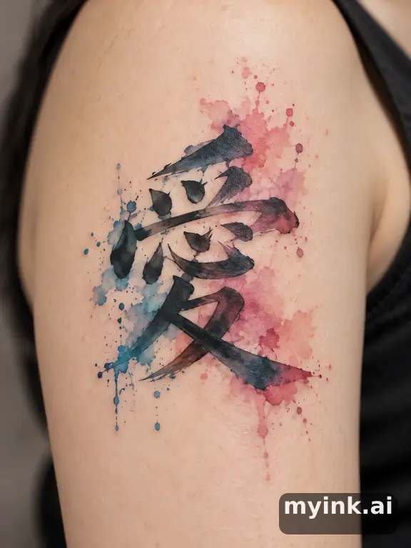 Chinese character '愛' (love) — Watercolor Tattoo Design reference image