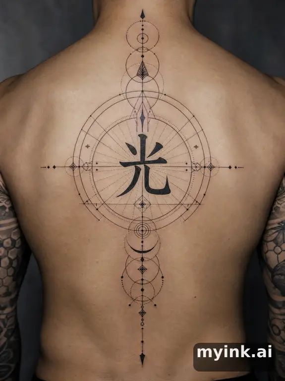 Japanese kanji '光' (light) — Geometric Tattoo Design reference image