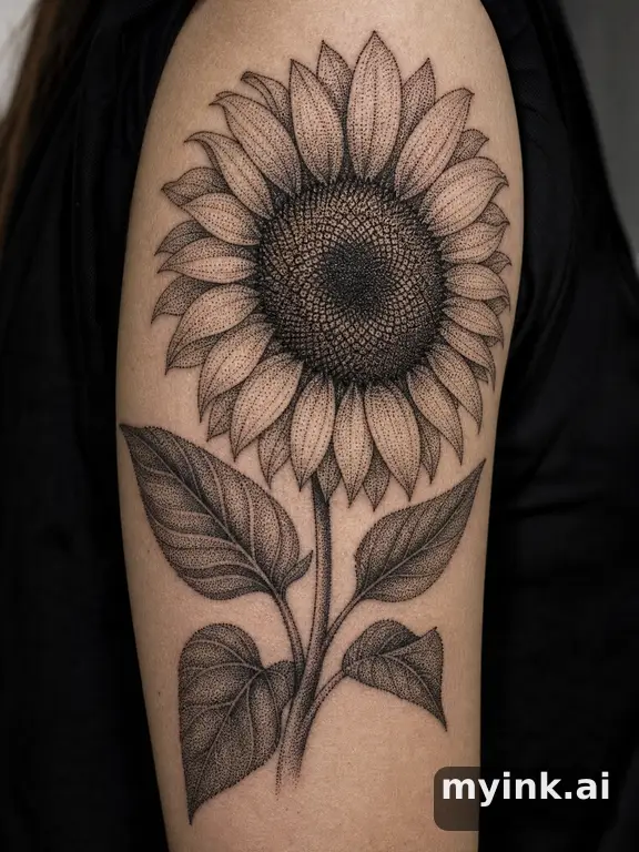Sunflower — Dotwork Tattoo Design reference image