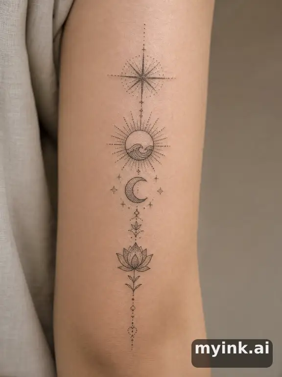 Meaningful vow tattoo concept with subtle symbols and aging-safe spacing — Dotwork Tattoo Design reference image