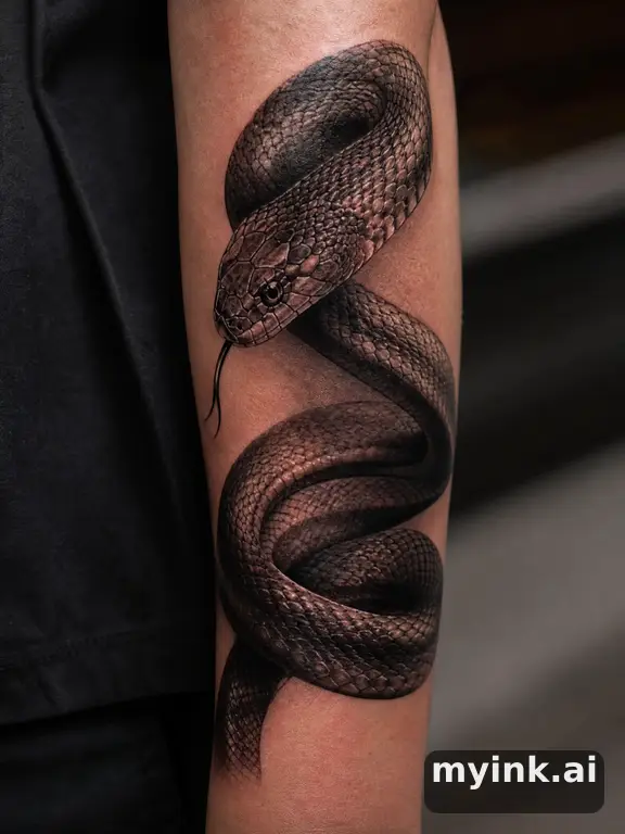 Snake tattoo idea: Coiled snake — Realistic Tattoo Design reference image