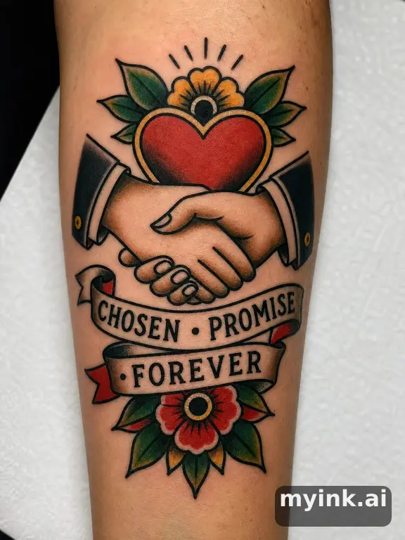 Meaningful vow tattoo concept with subtle symbols and aging-safe spacing β Traditional Tattoo Design reference image