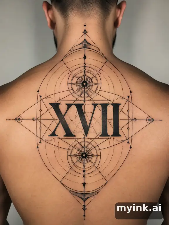 Roman numerals 'XVII' — Geometric Tattoo Design reference image